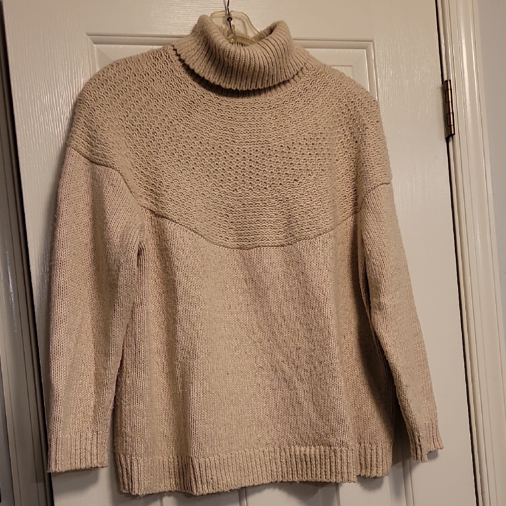 J. Jill Beige Turtleneck Sweater With Gold Embellishments.